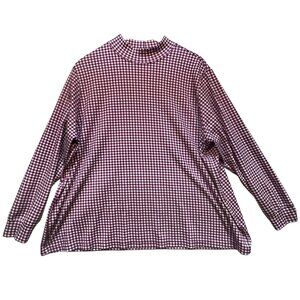 Land' End Womens Turtleneck Top T-Shirt 3X Purple Gingham Pullover Casual Knit